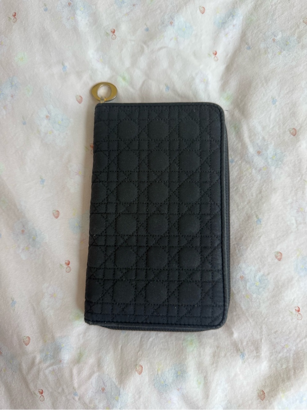 Dior Black Quilted Zip Wallet with Gold Ring Pull